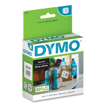 Dymo LabelWriter Multipurpose Labels, 1 in. x 1 in., White, 750 Labels/Roll 30332